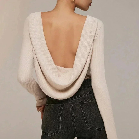 Apricot Sexy Women's Backless Long Sleeve Bodysuit - Picture 2 of 6